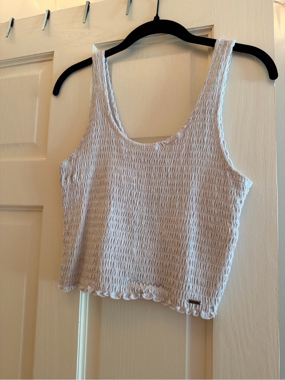 Hollister White Smocked Tank with Ruffle Hem